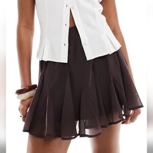 Brown Flowy Pleated Skirt